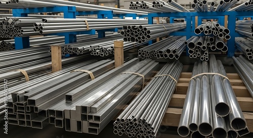 Metal Stockpile - A Variety of Aluminum and Steel Profiles in Storage.