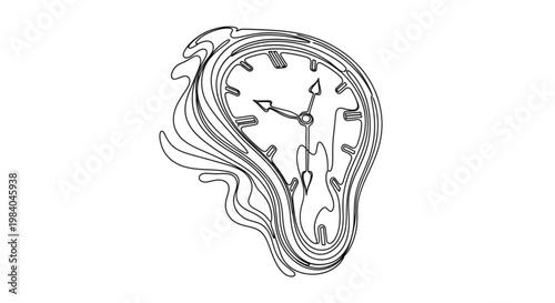Surreal Melting Clock Illustration - A Timeless Artistic Representation of Time's Fluidity and Distortion