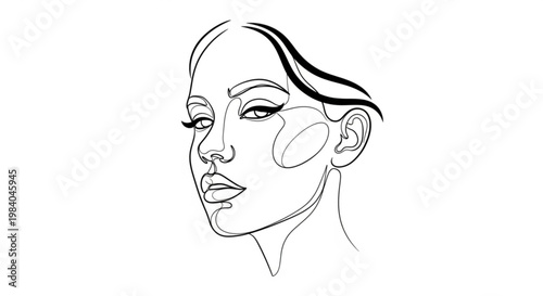 Elegant and Serene Minimalist Line Art Portrait of a Woman with Graceful Features and a Thoughtful Expression, Perfect for Modern Design