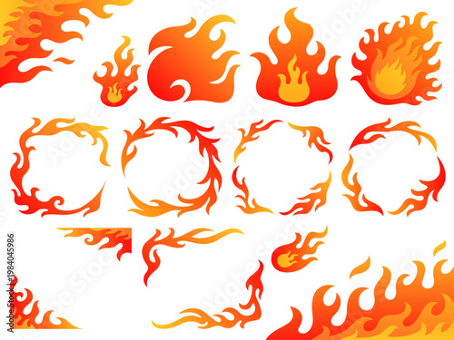 グラデーションの炎のフレームとアイコンセット
