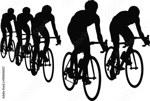 Cyclists racing silhouettes, road biking competition group for sport and fitness illustration