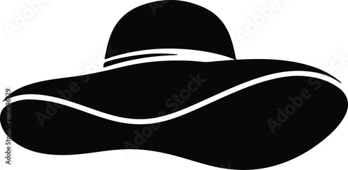 Silhouette elegant wide brim sun hat summer fashion accessory outline vector design