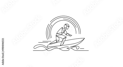 Surfer Riding Wave in Geometric Style