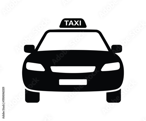 Taxi Car Silhouette Vector, City Cab Black Icon, Urban Transportation Vehicle Design on White Background
