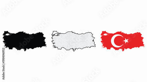 Turkey map with flag and silhouette on clean background