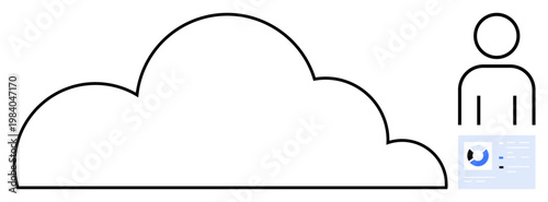 Cloud computing concept. Cloud storage and user data management with cloud and individual figure. Highlighting cloud-based solutions for digital storage, security, and data sharing. Usage technology