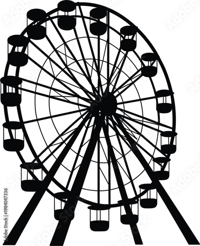 Ferris wheel silhouette, amusement park attraction for entertainment and carnival ride illustration
