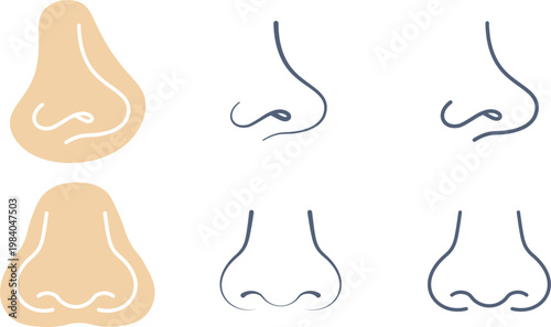 正面と横向きの鼻の線画の素材セット