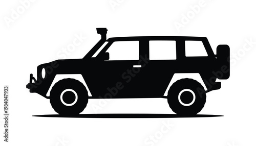 SUV Car Silhouette Vector, Modern Off Road Vehicle Black Icon, Sport Utility Automotive Design on White Background