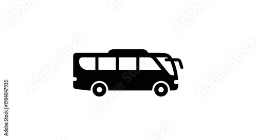 Black Silhouette of a Minibus on White Background