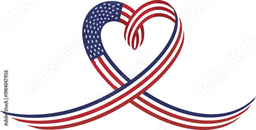 Celebrating flag day american flag ribbon shaped as a heart patriotic symbol