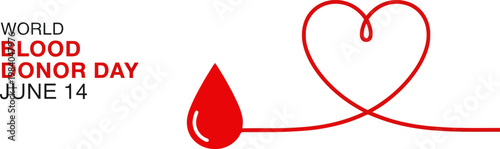 Minimalist vector illustration for World Blood Donor Day featuring a red drop connected to a heart line