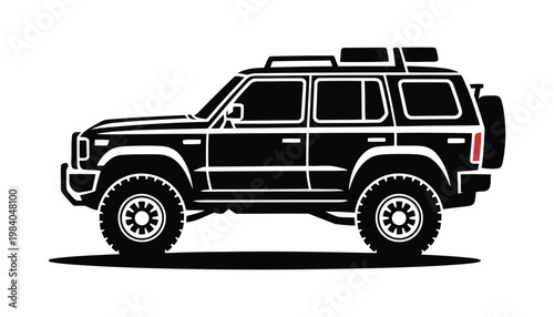 SUV Car Silhouette Vector, Modern Off Road Vehicle Black Icon, Sport Utility Automotive Design on White Background