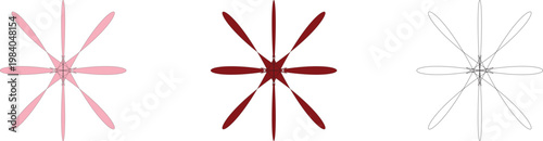 Set of abstract star shape design elements in pink, red, and outline colors for decorative graphic projects