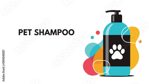 Teal and black bottle of professional pet shampoo featuring a white paw print design and the text Pet Shampoo.