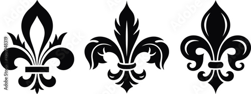 Fleur de lis symbols collection, decorative heraldic elements for royal vintage design