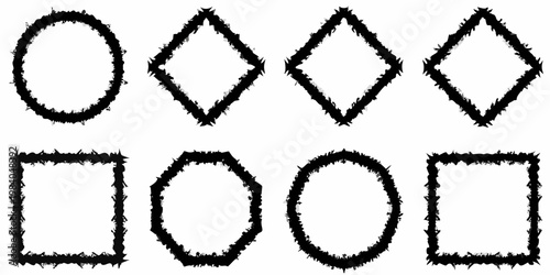 Black barbed wire shapes circles diamonds and squares arranged in rows