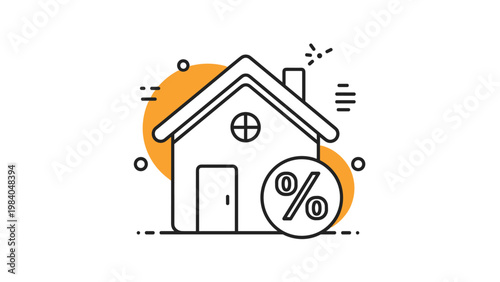Real estate and mortgage concept showing a house icon with a large percent sign for home loan interest rates.
