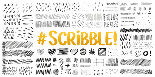 Collection of hand drawn scribbles doodles and patterns on a white background