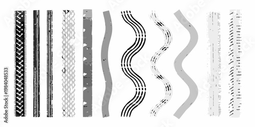 Collection of diverse tire tread patterns in grayscale monochrome