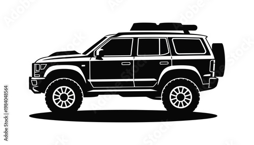 SUV Car Silhouette Vector, Modern Off Road Vehicle Black Icon, Sport Utility Automotive Design on White Background