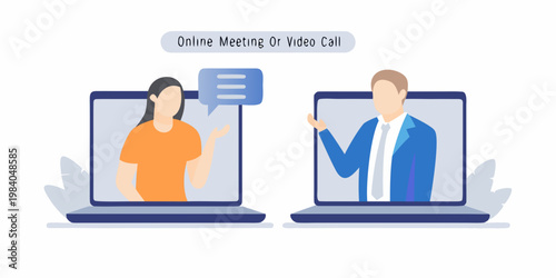 Two people connecting during a virtual meeting via laptop computers