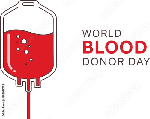 Minimalist vector illustration of a blood bag for World Blood Donor Day celebration on a white background