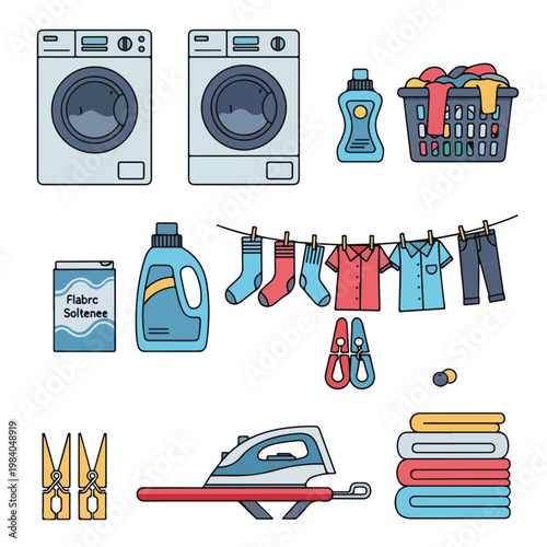 Laundry day household cleaning tools.