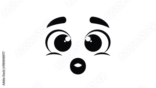 Minimalist cartoon face features showing wide surprised eyes and a small round open mouth representing shock or amazement.
