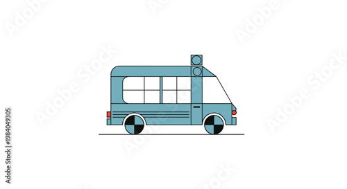 Modern Blue Minibus with Circular Wheels