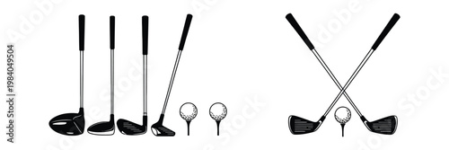 Golf Club Icon Vector Collection, Clean Sport Symbol Set Featuring Golfing Equipment, Balls and Clubs, Professional Golf Logo Illustration Pack for Branding, Apps and Sports Design