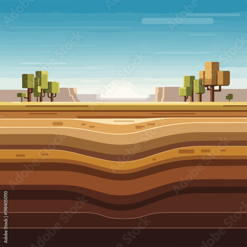 Layers of soil and ground.