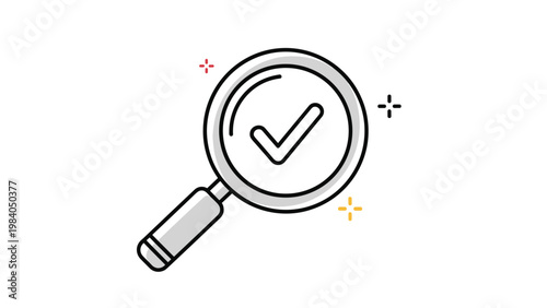 Magnifying glass with check mark symbol representing quality control, thorough inspection, or successful search results.