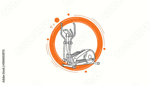Modern elliptical trainer machine illustration for fitness and cardiovascular exercise with bright orange graphic accents.