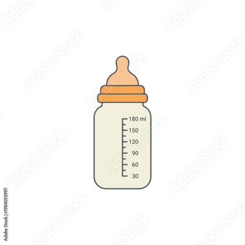 Baby milk bottle with measurement markings, isolated on white background