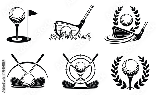 Golf Silhouette Clipart Sports Vector Design, Collection of Golfing Player Poses, Swing Actions and Equipment Icons, Clean Black Silhouette Illustration for Logo, Apparel and Graphic Projects