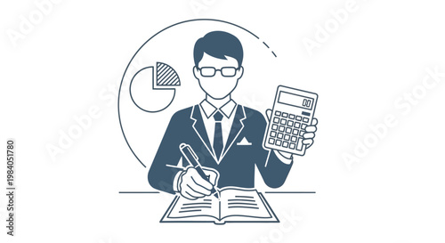 Businessman with calculator and notebook.