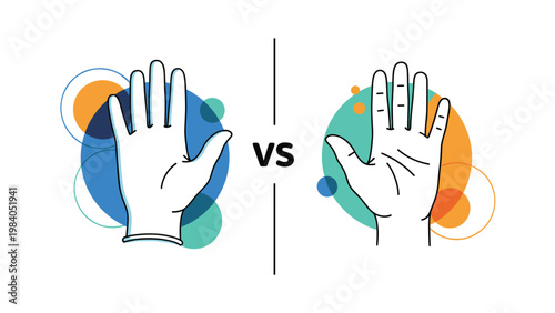 Visual comparison between a gloved hand on the left and a bare hand on the right is separated by a vs text for analysis.