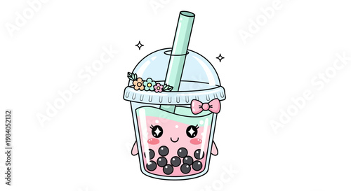 Cute cartoon boba tea cup character.