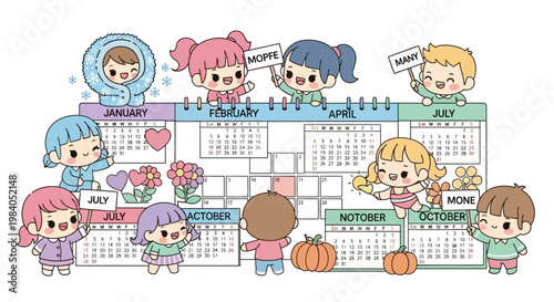 Cute cartoon children on calendar.