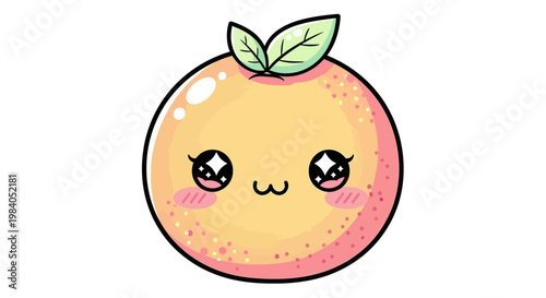 Cute Cartoon Peach Fruit Character Face.