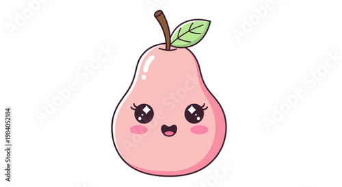 Cute Pink Pear with Face.