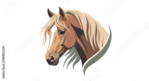 Illustration of a horse's head with a flowing mane against a white background.