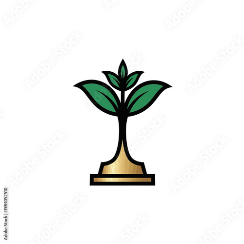 Green plant in gold trophy cup.