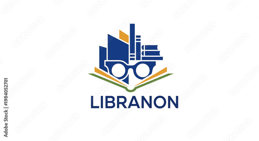Fototapeta premium Logo with glasses on book.