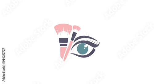 Makeup Brushes and Eye Illustration.