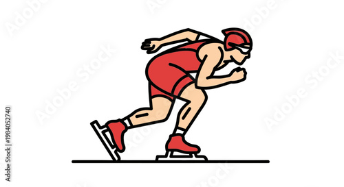 Man in red skating fast outdoors.