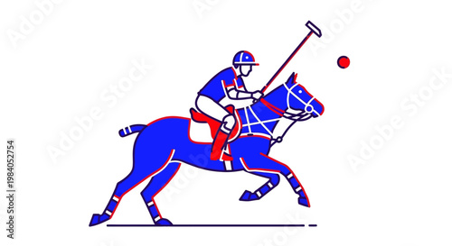 Man riding horse with polo stick.