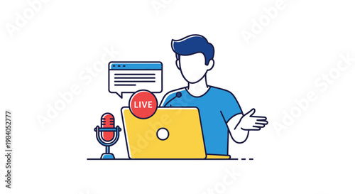 Man talking on live stream podcast.