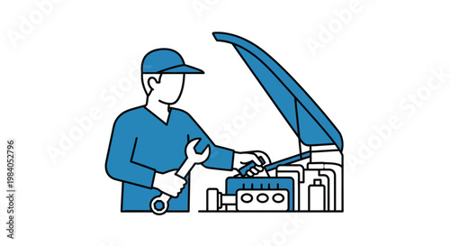 Mechanic working on car engine repair.